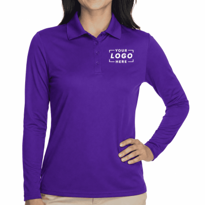 Women's Long Sleeve Polo Shirt - Purple, XL
