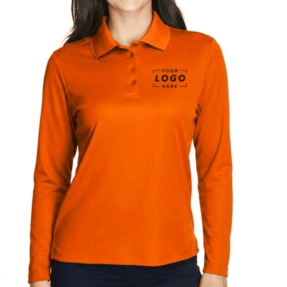 Women's Long Sleeve Polo Shirt - Orange, 3XL